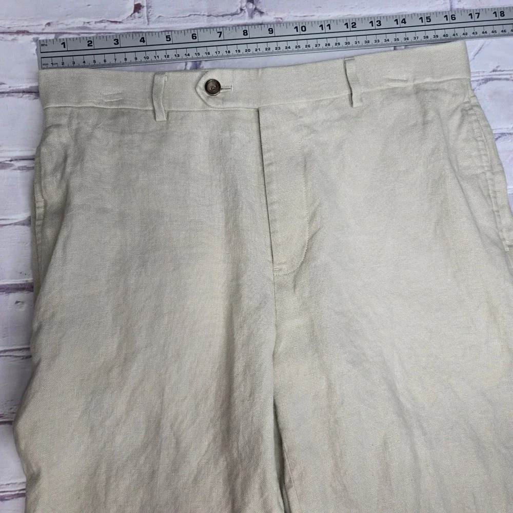 Brooks Brothers Trousers Beige Irish Linen Madison Flat Front Casual Men 33x30